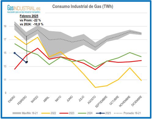 Consumo industrial de Gas Febrero 2025